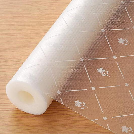 INNOLITES Kitchen Cabinet Shelf Liner, Non-Adhesive Refrigerator & Drawer Liner, Waterproof EVA with Floral, Easy to Clean & BPA-Free (White Daisy, 11.8" x 118")
