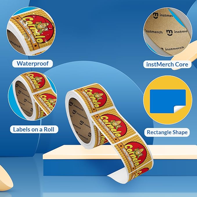 instMerch Custom Sticker Roll Labels — Logo Stickers Customized Labels — Custom Stickers for Business Logo (Rectangle)