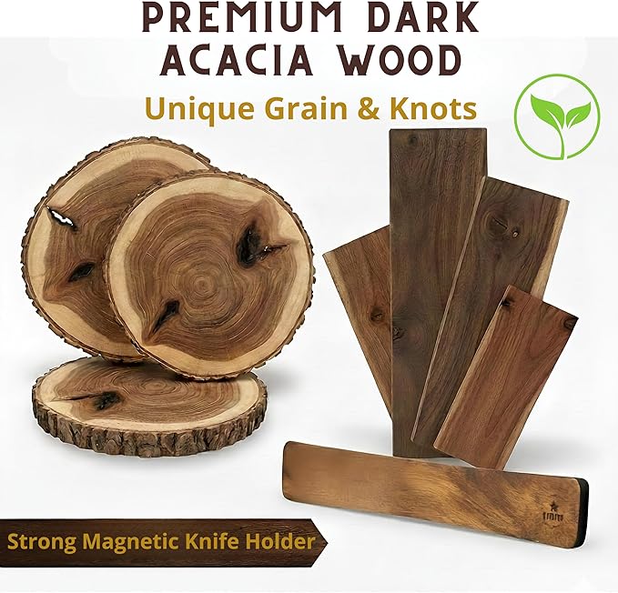 4 YORVOY Magnetic Knife Holder for Wall-16 inches long Kitchen Organizer- No Drilling Knife Magnetic Strip- Compact Utensil Holder- Acacia Wood Knife Rack- Strong Knife Magnet- Easy Installation