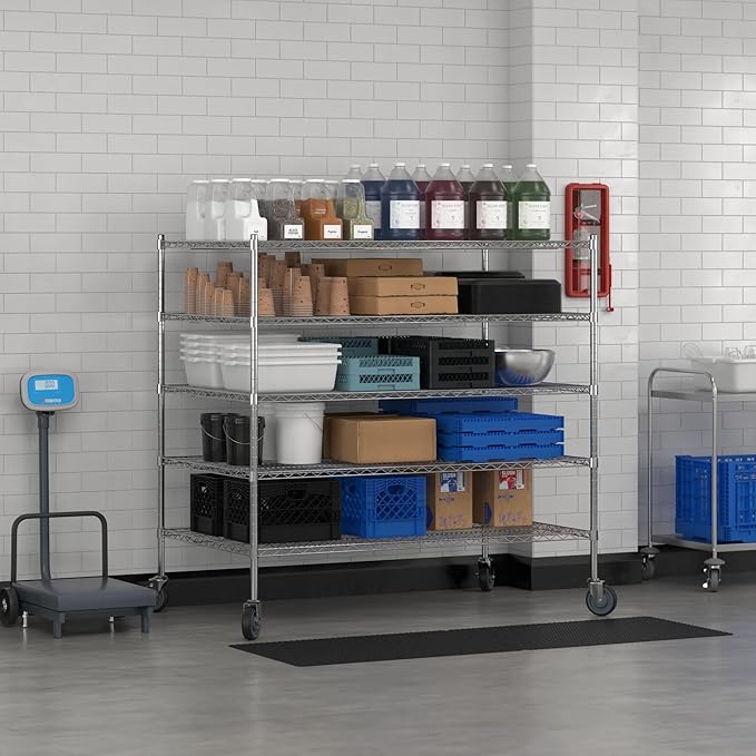 Commercial NSF Listed Chrome Mobile Wire Shelving Kit 36" x 60" x 60", with 5 Shelves Perfect for Warehouse, Walk-in Refrigerator, Freezer, Grocery Store, Restaurant, Dishroom
