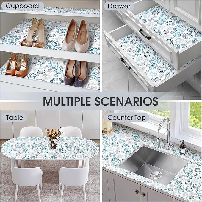 ALIUNI Drawer and Shelf Liner, Non-Slip Kitchen Cabinet Liners Non-Adhesive Thick Strong Grip Waterproof Washable Mats Protect Dresser Shelves Cupboard Bathroom Cabinets, Spiral, 24 in X 20 FT