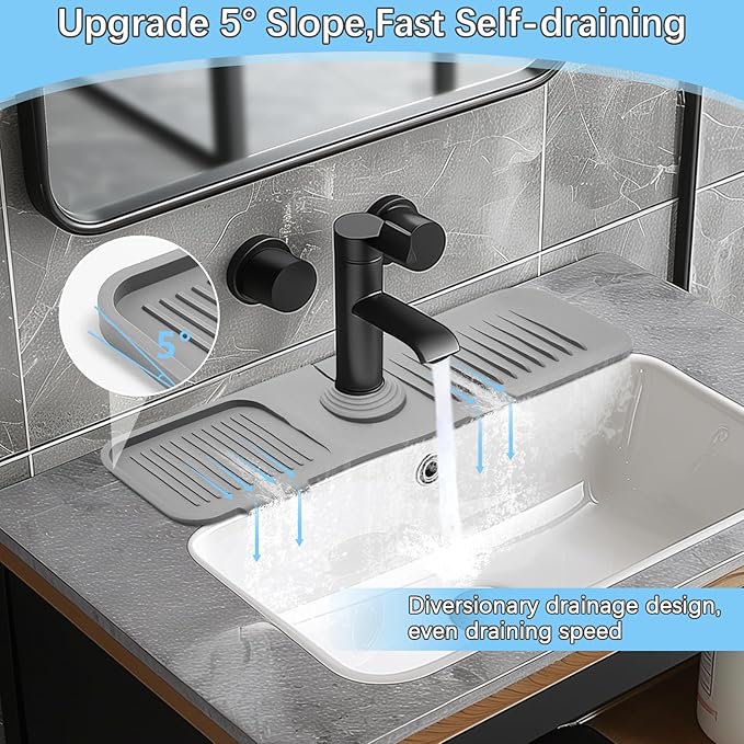 DTXIAQIAO 14.5 * 5.5 Inch Large Non-Slip Base,Multi-Surface Protector for Kitchen,Bathroom,Laundry,RV,Easy Clean Water Deflector Accessory(Light Gray)