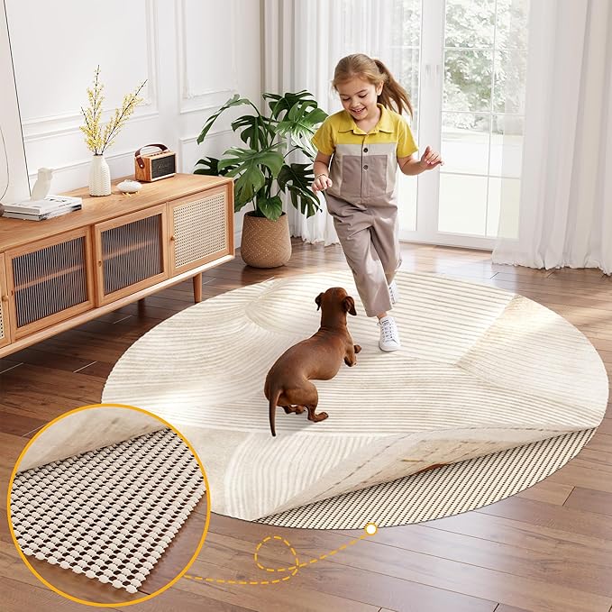 Jorvila Non-Slip Rug Pad Gripper Round 4 Feet, Anti Skid Mat for Under Area Rugs, Keeps Rugs in Position and Safe, Thick Cushioned Carpet Pad for Hardwood Floors Protection