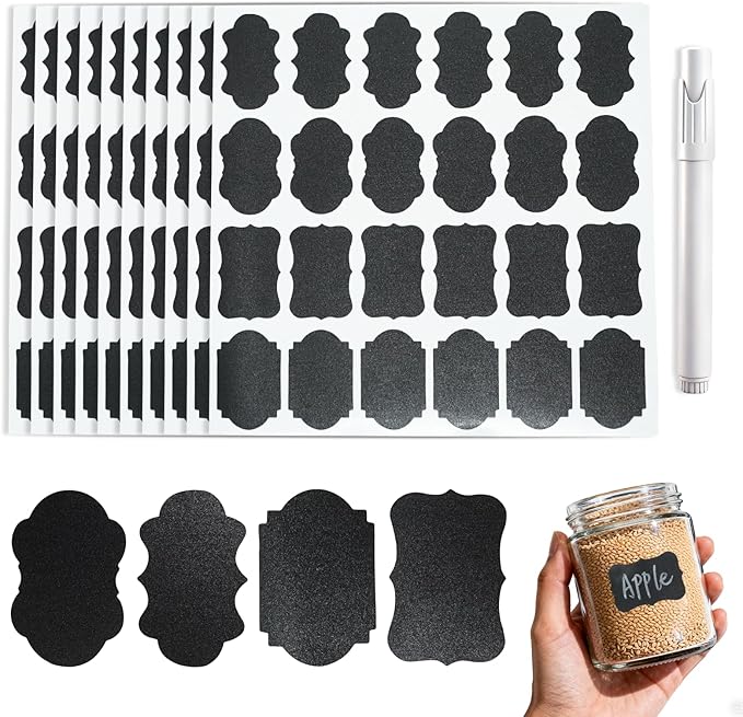 Nextpal 240 Pcs Chalkboard Labels with Marker, Reusable Waterproof Jar Stickers, for Food Containers Bins Organization for Kitchen Pantry Home Canning and Household Organization Use