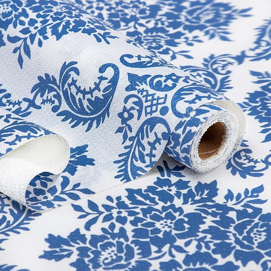 RAY STAR Shelf Liner, 12 Inch x 10 Feet Non Adhesive Vintage Navy Blue Floral Kitchen Cabinet Liner for Pantry Drawer Vanity, Strong Grip Non Slip, Shelf Liners for Kitchen Cabinets Cupboard
