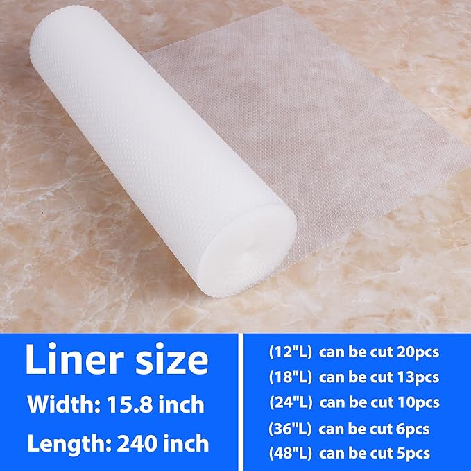 PABUSIOR Clear Cabinet Drawer Liner: Translucent Waterproof Shelf Liners 15.8" x 240" - Small Kitchen Cupboard Drawer Mat for Refrigerator Pantry Closet