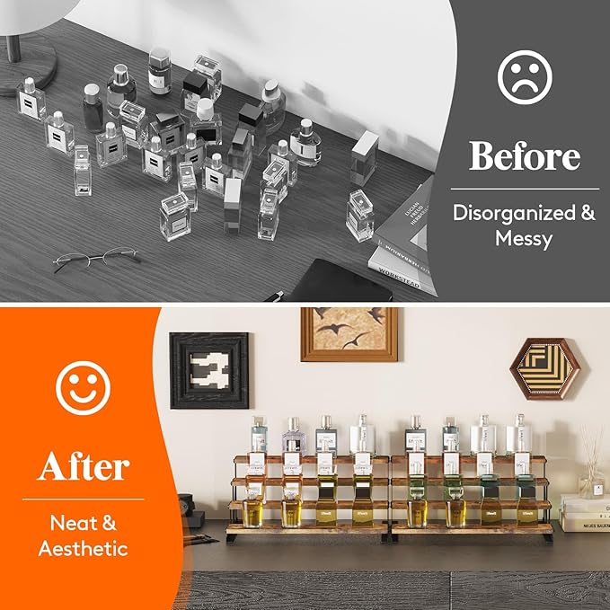 Lifewit Cologne Organizer for Men, Wooden Perfume Stand, 4 Tier Display Riser for Fragrance, Aftershave, Skincare Makeup for Vanity, Bedroom, Bathroom Storage, Rustic Brown, 1 Pcs, 35 cm/14"