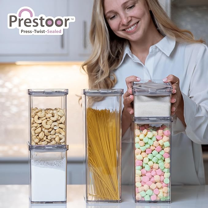4-Pack Airtight Pantry Containers, 1.9 QT / 1.8 L Clear Food Storage Jars with Leakproof Twist-Lock Lids, Detachable Lid for Easy Cleaning, Cereal, Pasta, Rice, Oats, Snack Storage Sand