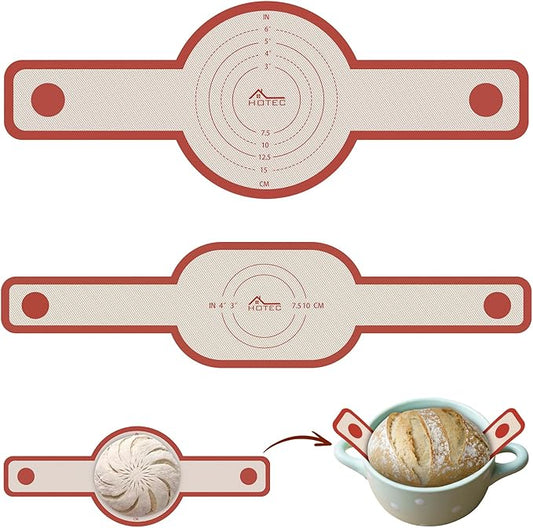 HOTEC Silicone Bread Sling for Dutch Oven - 2 Pack Non-Stick Baking Mat with Long Handle Easy to Transfer Sourdough Bread, Reusable Heat Resistant to 500°F/260°C Dutch Oven Liners Baking Supplies