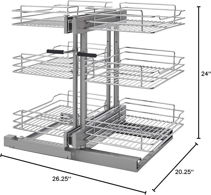 Rev-A-Shelf 3 Tier Pullout Shelf Organizer for Blind Corner Kitchen/Bathroom Cabinets with Soft-Close, 45" Adjustable Shelves, Chrome, 5PSP3-15SC-CR