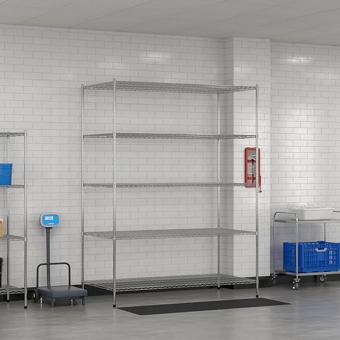 Commercial NSF Listed Chrome Stationary Wire Shelving Kit 36" x 72" x 96", with 5 Shelves Perfect for Warehouse, Walk-in Refrigerator, Freezer, Grocery Store, Restaurant, Dishroom