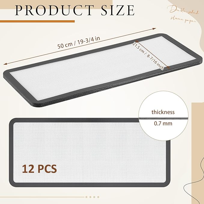 12 Pcs Large Silicone Mats Compatible with Harvest Right Freeze Dryer Gray Large Trays Silicone Mats Reusable Baking Sheet Durable Easy Clean No Stick Drying Liner for Kitchen