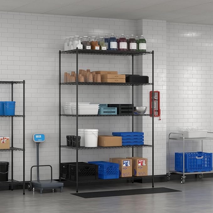 Commercial NSF Listed Black Epoxy Stationary Wire Shelving Kit 30" x 60" x 96", with 5 Shelves Perfect for Warehouse, Walk-in Refrigerator, Freezer, Grocery Store, Restaurant, Dishroom