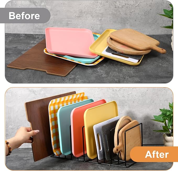 2-Pack Steel Cutting Board Organizer, Bakeware Organizer Rack, 5-Slot Baking Sheet Organizer Rack for Kitchen Storage, for Cutting Boards, Cookie Sheets, and Baking Pans, 8.7" x 7.4" x 6.3"