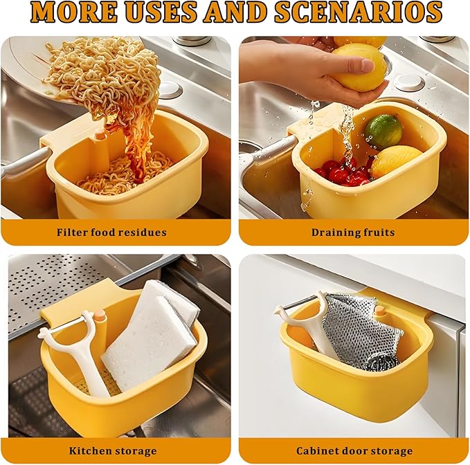 Kitchen Sink Drain Strainer Basket - Hanging Sink Drain Basket with One-Touch Drain Mesh, Kitchen Sink Food Catcher Basket Storage Organizer (Yellow)