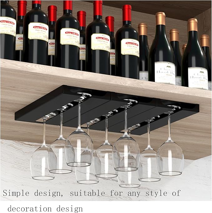2 pieces Wine Glass Holder,Under Shelf Cabinet Wine Glass Rack, Plastic Stemware Rack,Glassware Drying Storage Hanger for Kitchen,Bar and Restaurant (Black Style B-2pcnew)