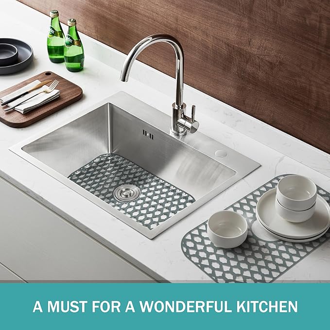 SAMSIER Sink Protectors for Kitchen Sink, Kitchen Sink Accessory - Silicone Mats Grid for Stainless Steel Strainer Bottom of Farmhouse Porcelain sinks (24”x13”, Center Drain)