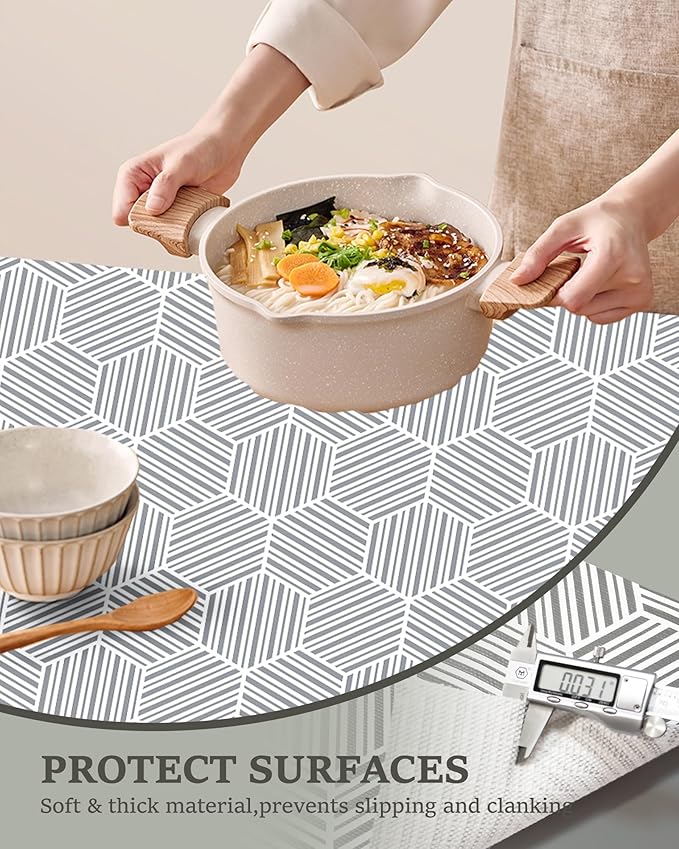 Shelf Liner Drawer Liner for Kitchen Cabinet Non-Adhesive Cabinet Liners Thickened Slip Resistant Waterproof Shelf Paper Protect Cupboard Dresser Shelves, Gray Hexagonal Geometric Stripe 11.8In x 10FT