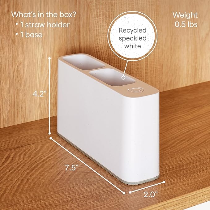 YouCopia SipStation Straw Holder, Reusable Straw Organizer for Kitchen Storage, Speckled White
