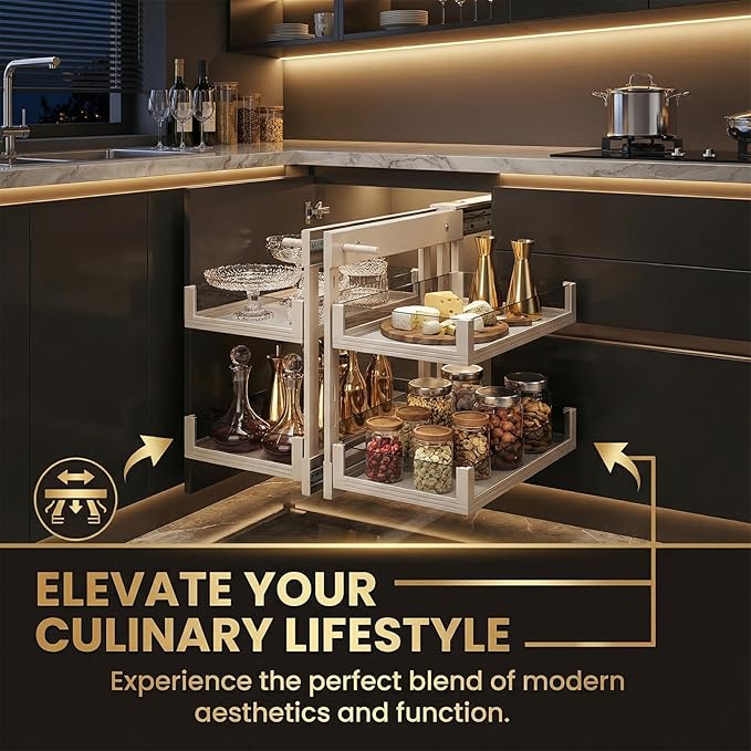 Blind Corner Cabinet Pull Out 13", 14.1", 15.3", 16.9", 2 Tier Kitchen Cabinet Organizer, Left & Right Open Compatible, Blind Corner Kitchen Cabinets