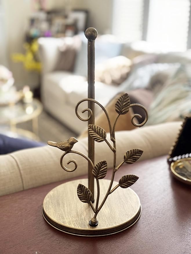 Bird Paper Towel Kitchen Roll Holder | Vintage Brass Gold | Elegant Premium Kitchen Countertop Roll Dispenser