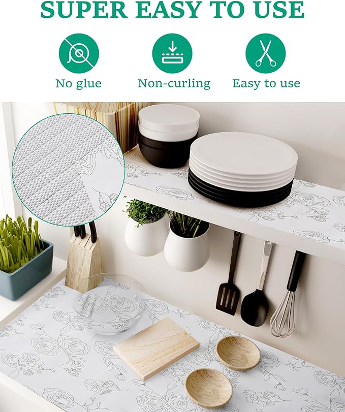 Insigoo Shelf Drawer Liner for Kitchen Cabinets Non-Adhesive Shelf Liner Paper Non-Slip Strong Grip Drawer Liner Cabinet Liners Thickened Easy to Clean for Tool Box Pantry (Rose,17.5In x 20FT), Gray