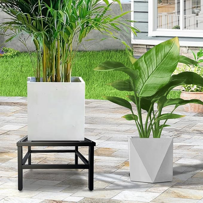 Plant Stand Indoor Outdoor,18 Inch Square Metal Plant Stands Riser,Heavy Duty Wrought Iron Pedestal Holders for Large Flower Pot,Outside Rust-Proof Black Flower Display Shelf for Patio,2-Pack