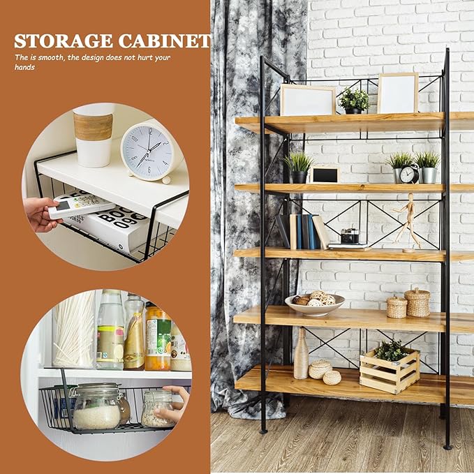 KESYOO under Shelf Storage Basket Wire Organizer Iron Hanging Cabinet Rack Black Removable Kitchen Pantry Organizer for Cabinet and Closet