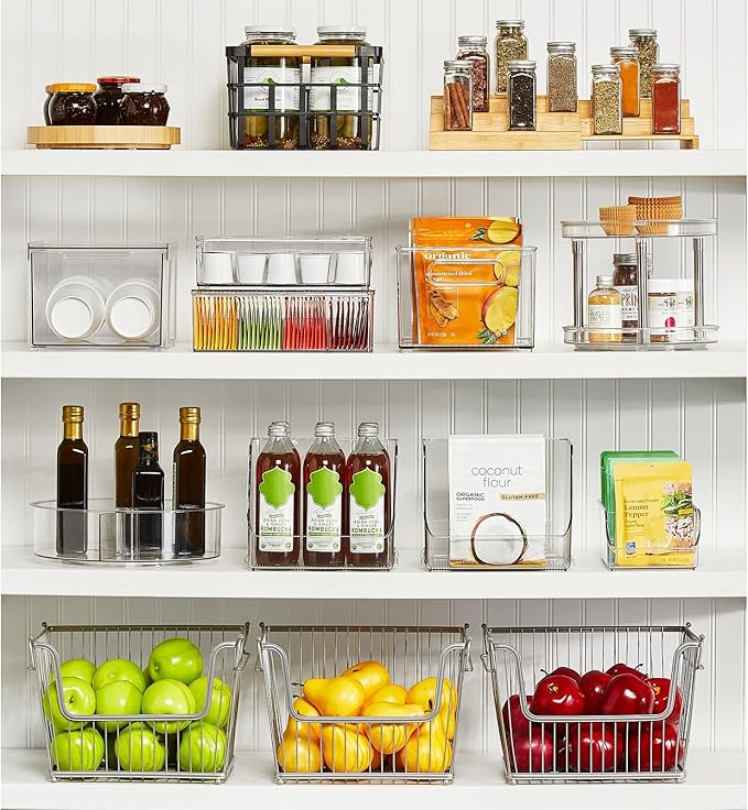 mDesign Lazy Susan Turntable Divided Spinner for Kitchen/Bathroom, Pantry, Fridge, Cupboards Organizing, Fully Rotating Organizer for Food, Spices, Condiments, 11.5" Round, Lumiere Collection, Clear