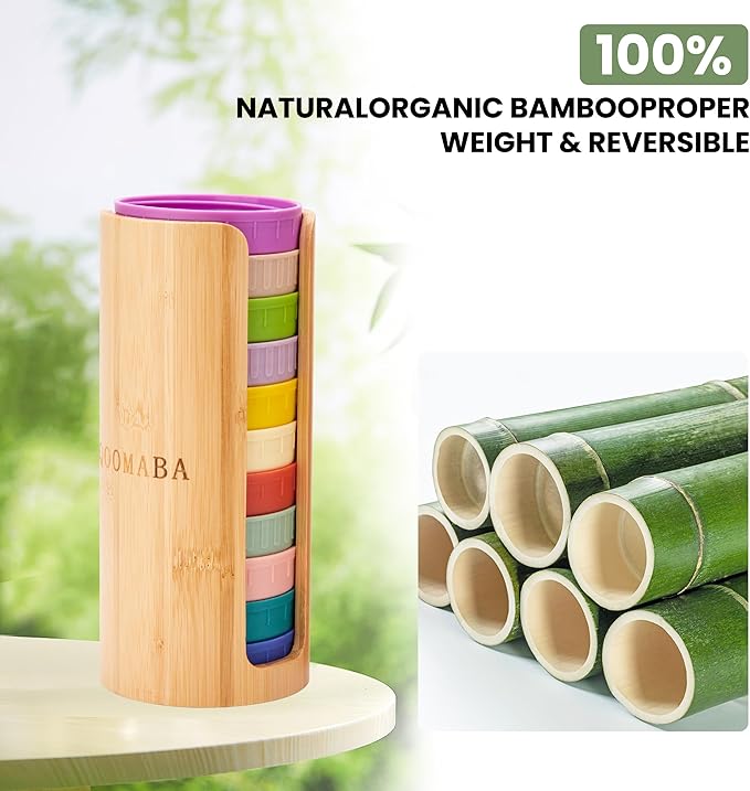 Mason Jar Lid Organizer (2pcs), Mason Jar Lid Storage Made of Bamboo, Suitable for Mason/Canning/Bamboo Lids(WIDE/REGULAR), Fit Perfectly, Stackable Steady