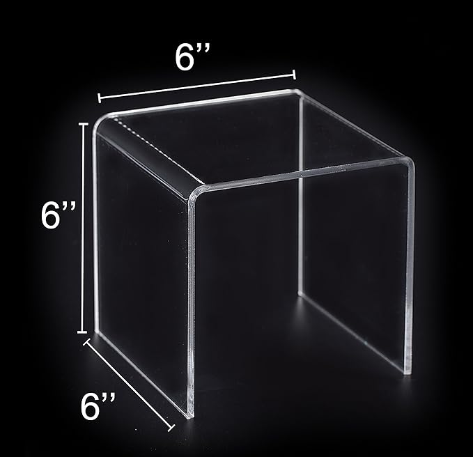 Jusalpha® 8 PC 6'' Clear Acrylic Risers, Acrylic Display Risers Shelf Showcase Fixtures for Jewelry, Display Stand for Amiibo Funko POP Figures, Cupcakes, Food Display, Cabinet- Lot of 8 (6x6x6 Inches)