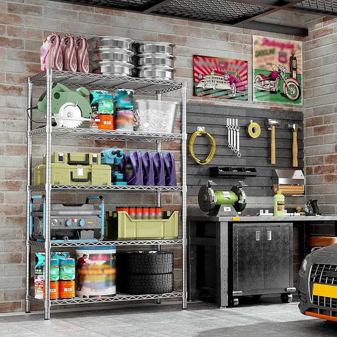 MODCART Storage Shelves, 36" L x 14" W x 72" H Heavy Duty Garage Wire Shelving Unit Loads 1750LBS, 5-Tier Adjustable Metal Industrial Utility Shelf Rack for Kitchen, Laundry Room, Basement