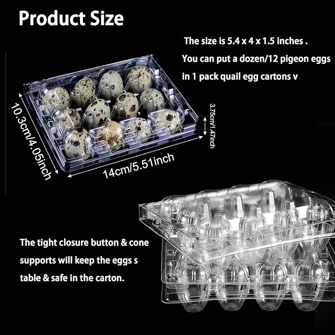 Loving Basso 100 PCS Quail Egg Cartons Plastic Bulk,12 Grids Clear Storage Holders with Lids and Rubber Band,Reusable Quail Eggs Carton Trays for Quail,Pheasant,Pigeon Eggs