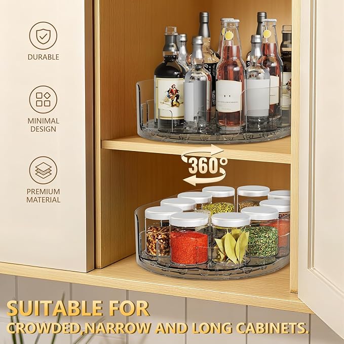 2 Pack Lazy Susan Turntable for Refrigerator, 360° Rotating Clear Lazy Susan for Refrigerator Organizers and Storage, Kitchen, Countertop, Cabinet, Pantry, Table Top (13.5 x 8.5in)