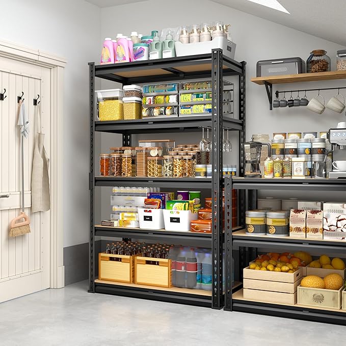5-Tier Storage Shelves, 1990LBS Adjustable Pantry Shelves, Metal Shelving Unit for Kitchen, Pantry, Closet, Laundry,Garage, 60.01" H x 28.01" W x 14.01" D