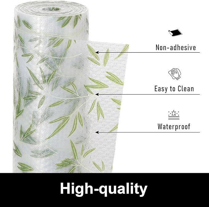 Cooyes Shelf Liners for Kitchen Cabinets, Waterproof and Oil-Proof Kitchen Cupboard Liner, Refrigerator Liners and Plastic Drawer Mats EVA Non Adhesive Shelves（17.5" W x 197" L）