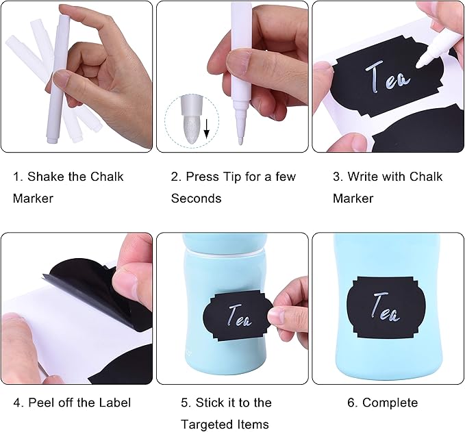 Wisdompro Chalkboard Labels, 134 Pcs Waterproof, Reusable & Removable Blackboard Stickers with 2 Chalk Marker for Storage Bins, Food Container, Mason Jars, Bottles - 3 Sizes with Pen