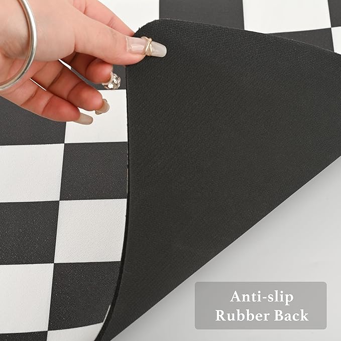 Checkered Dish Drying Mat for Kitchen Counter, Coffee Bar Station Accessories, Retro Cute Aesthetic Modern Absorbent Drainer Mat Kitchen Drying Mat Easy Clean, Black 16" x 24"