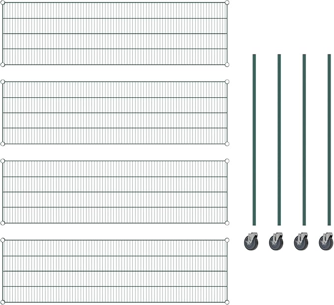 Commercial NSF Listed Green Epoxy Mobile Wire Shelving Kit 21" x 72" x 60", with 4 Shelves Perfect for Warehouse, Walk-in Refrigerator, Freezer, Grocery Store, Restaurant, Dishroom