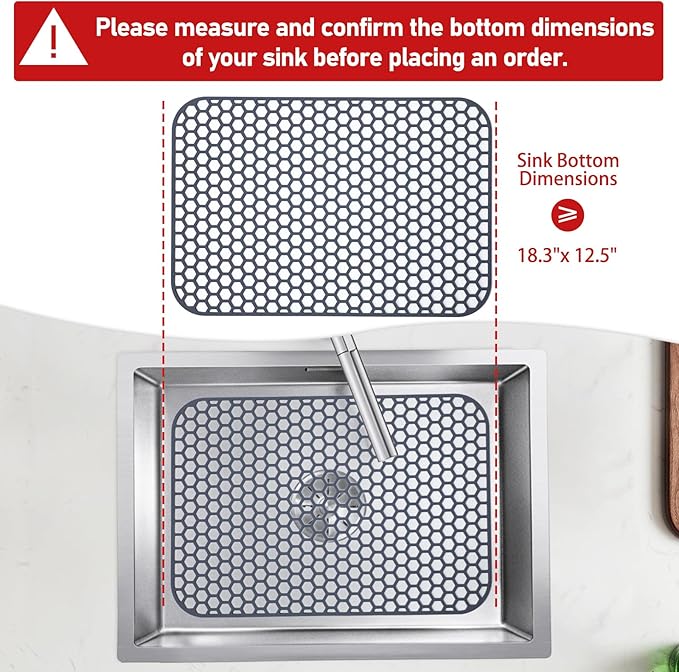 Bestjing Silicone Sink Protector for Kitchen Sink - 18.3''x12.5'' Kitchen Grid Accessory, Non-slip Heat Resistant Grid Dry Mat for Bottom of Porcelain Stainless Steel, Dishwasher Safe