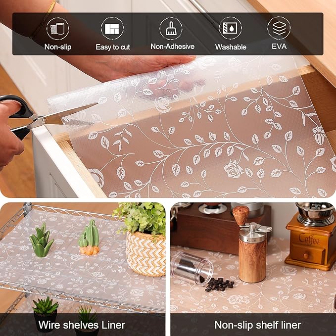 Cooyes Shelf Liner – Premium Non-Adhesive Cabinet & Drawer Liner for Kitchen – Waterproof Shelf Paper with Modern Pattern – Durable EVA Cabinet Mat – Easy to Cut （17.5" W x 360" L）