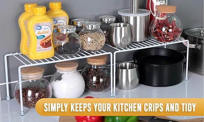 YBM HOME White Wire Cabinet Helper Shelf Organizer and Storage Rack Helper for Kitchen, Expandable Kitchen Counter and Cabinet Shelf (1, 16" L x 9.75" W x 5.5" H)