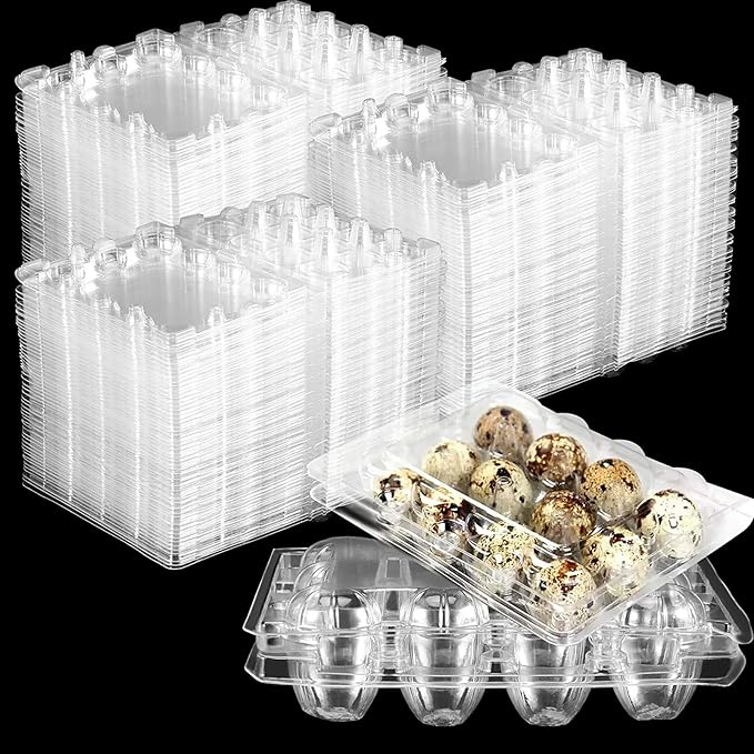 SINJEUN 150 Pack 12 Grids Clear Quail Egg Carton, Mini Plastic Quail Egg Storage Holder with Lid, Stackable Quail Eggs Bulk Carton Trays for Pheasant Pigeon Eggs