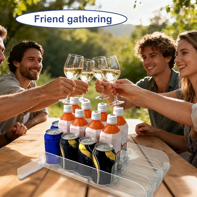 Drink Organizer for Fridge, Adjustable Acrylic Beverage Dispenser with Dividers for Cans (3Pack)