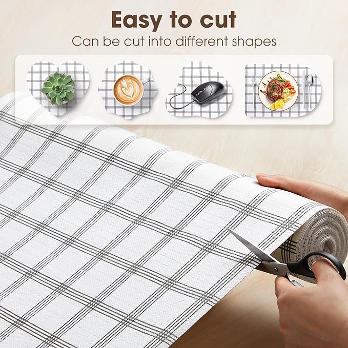 ALIUNI Drawer and Shelf Liner, Non-Slip Kitchen Cabinet Liners Non-Adhesive Thick Strong Grip Waterproof Washable Mats Protect Dresser Shelves Cupboard Bathroom Cabinets, White Stripes, 18IN X 20FT