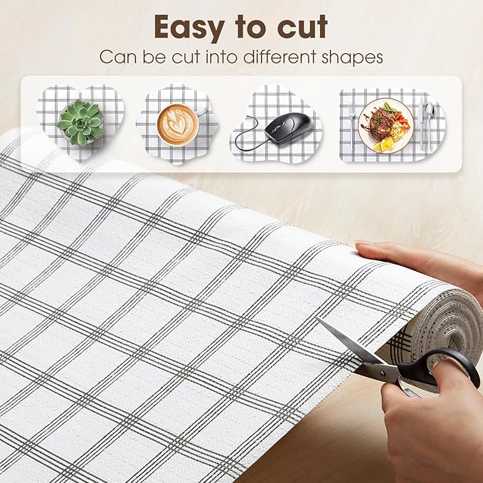ALIUNI Drawer and Shelf Liner, Non-Slip Kitchen Cabinet Liners Non-Adhesive Thick Strong Grip Waterproof Washable Mats Protect Dresser Shelves Cupboard Bathroom Cabinets, White Stripes, 18IN X 30FT