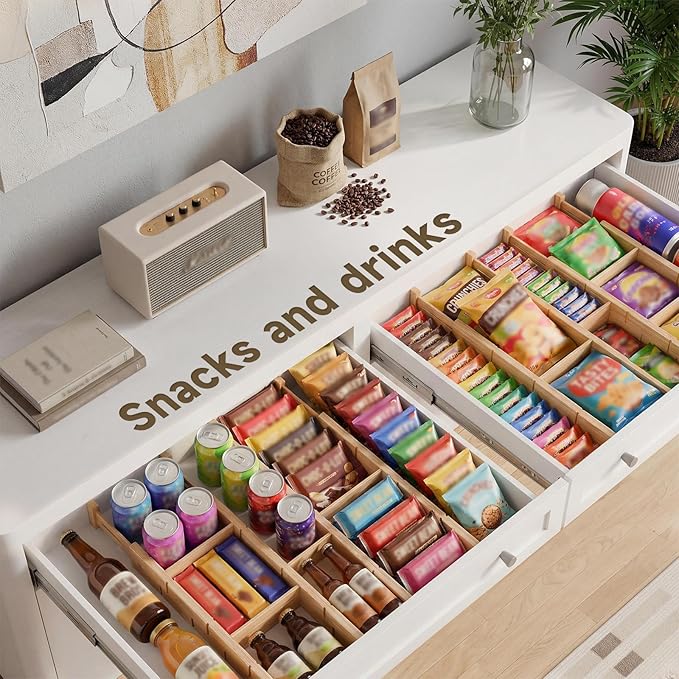Kitchen Drawer Organizer, Expandable Bamboo Drawer Divider, Include 8 Dividers, 8 Small Inserts and 8 Medium Inserts for Home, Office, Dressers (Long-8 Dividers)