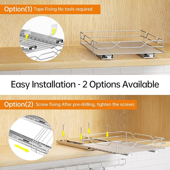 Pull Out Spice Rack Organizer for Cabinet, Slide Out Spice Organization for Cabinet Storage for Spices, Bottles & Jars, Sliding Spice Shelf for Narrow Kitchen Cabinets, Pantry, 8.5"W x 10.5"D x 2.5"H