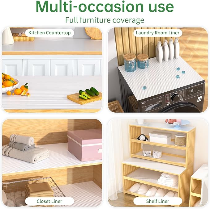 Shelf and Drawer Liner for Kitchen Cabinet, Non-Adhesive 18in x 360in Waterproof Durable Thickened EVA Material Easy-to-Cut Contact Paper Non Slip Mat for Refrigerator, Cupboard, Dresser
