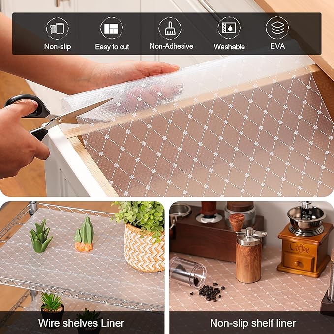 Cooyes Shelf Liner – Premium Non-Adhesive Cabinet & Drawer Liner for Kitchen – Waterproof Shelf Paper with Modern Pattern – Durable EVA Cabinet Mat – Easy to Cut